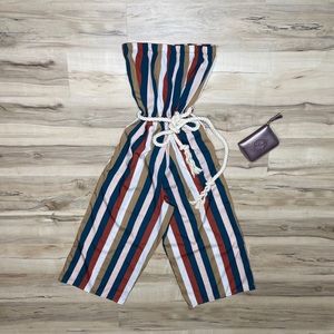 Hint of Blush Capri Strapless Striped Jumpsuit